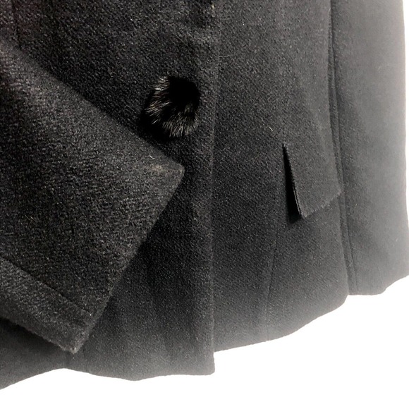 Ming Liu Wool Blazer Black Brown Rabbit Fur Trim Pom Pom Buttons - Picture 8 of 9